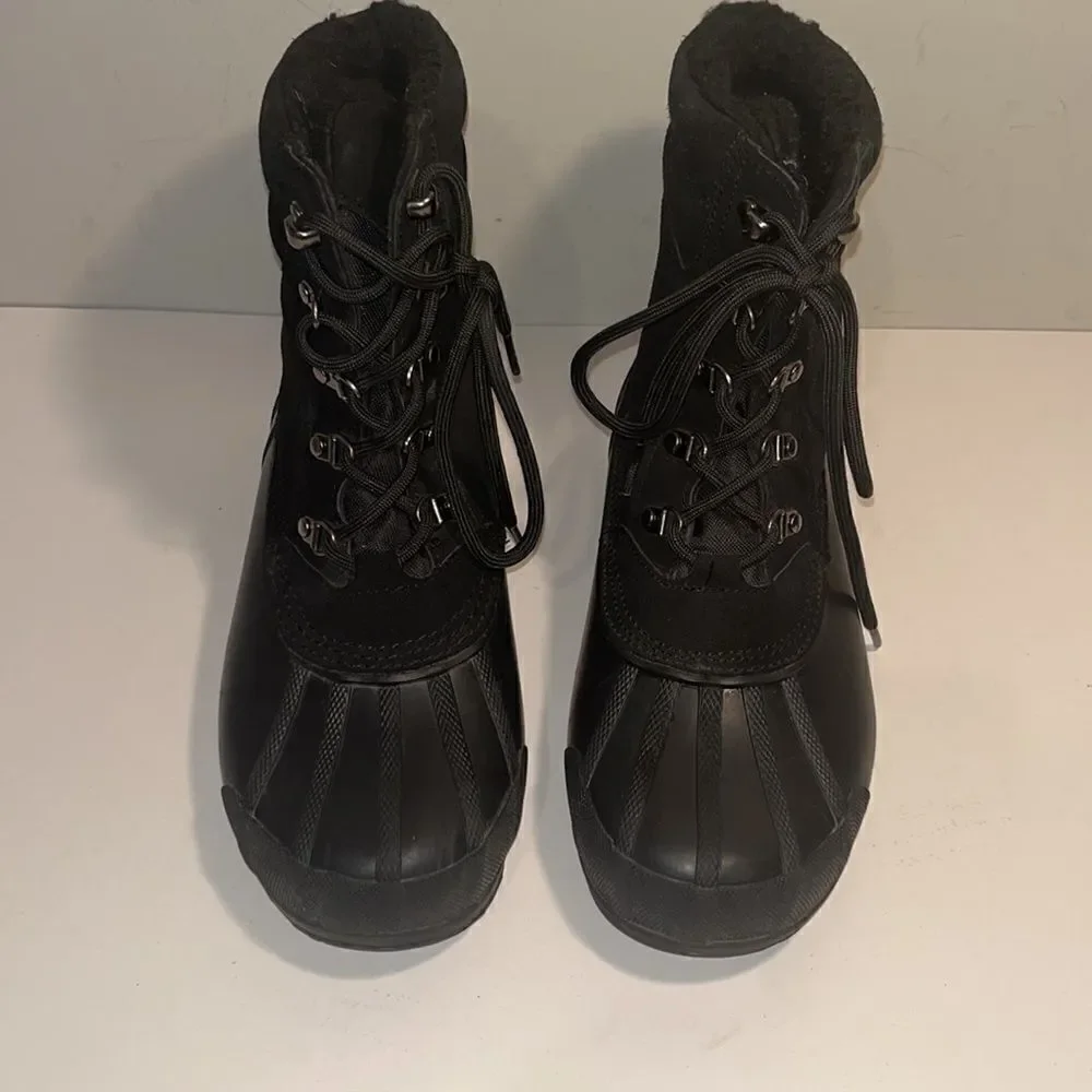 Lands End black suede leather upper and rubber duck boots